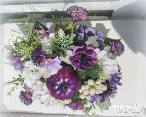 Есенна украса с лилава и синя тиквичка, снимка 9 - Декорация за дома - 55573549