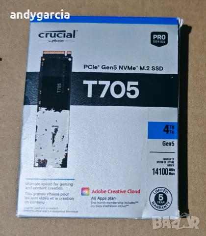 4TB SSD Crucial T705 PCIe Gen 5 NVMe 4000GB Read 14100 MB/s TLC NAND Disk диск за Laptop & Desktop, снимка 3 - Твърди дискове - 55402051