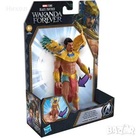 Екшън фигура Black Panther Wakanda Forever Battle Action King Namor, Hasbro Marvel, 15 см, снимка 4 - Колекции - 55698144