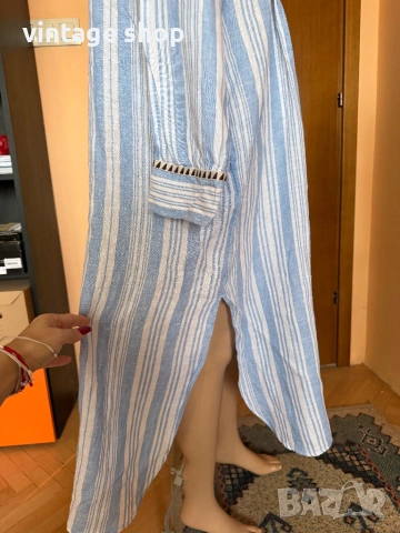 Кафтан( дълга рокля тип туника) 100% лен Lemem&H&M, размер M/L/XL, снимка 5 - Туники - 54224006