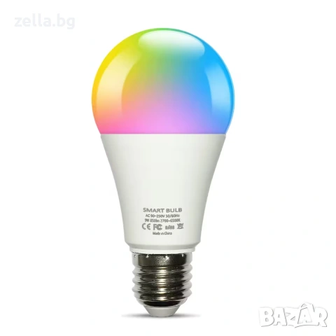 Смарт LED крушка WiFi RGB Tuya 9W E27 – Многоцветна, Гласов контрол, Alexa, Google Home, Smart 10339, снимка 5 - Друга електроника - 54672386
