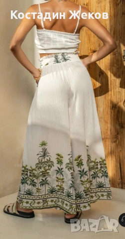  Нов със етикет. Дамски оригинален панталон с широки крачоли Sabina Green Tropical Wide , снимка 2 - Панталони - 55215640
