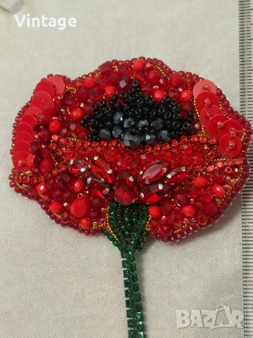 Разкошен Ален мак - уникална брошка 