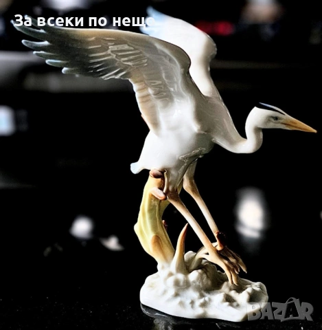 Hutschenreuther Achtziger Germany Porcelain Heron / Crane Bird “Жеръвът” Код P2239, снимка 9 - Колекции - 54232878