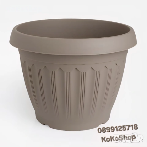 Саксия - Ø 35 x 26 см, пластмасова, цвят антрацит