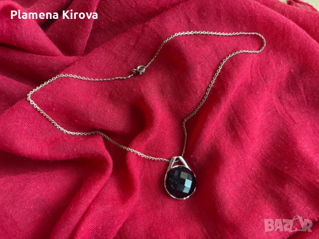 Колие с камък син голдстоун | Сребро 925, снимка 2 - Колиета, медальони, синджири - 54240822