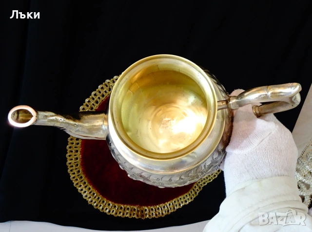 Посребрен бронзов чайник Al Ouar,печат. , снимка 2 - Антикварни и старинни предмети - 54988708
