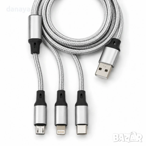 6726 Универсален USB кабел 3 в 1 – Micro USB, Lightning и Type-C, снимка 4 - Резервни части за телефони - 54779232