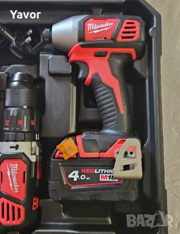 Milwaukee M18 комплект – ударен гайковерт + ударен винтоверт + 2 батерии 4Ah + зарядно + куфар, снимка 3 - Винтоверти - 53802535