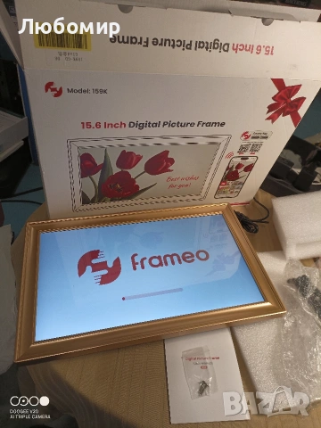 64GB 15.6" Frameo Цифрова фоторамка WiFi, Големи електронни фоторамки Златен 1920 x , снимка 4 - Други стоки за дома - 54408898