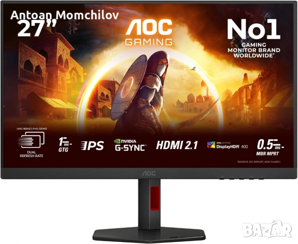 Гейминг монитор AOC U27G4R 27 4K 160Hz IPS FullHD 1080P 320Hz, снимка 2 - Монитори - 54869906