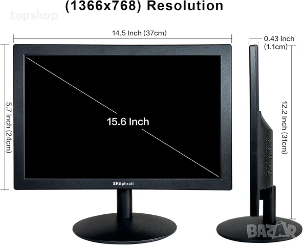 Нов мултифункционален монитор SKitphrati 15.6 инча HDMI VGA BNC USB , снимка 5 - Монитори - 54965427
