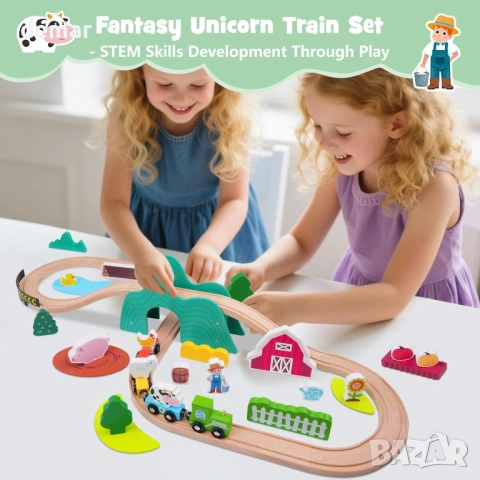 SIMPLIPLAY Комплект дървено влакче за малки деца 3-5 години, Монтесори, 49 части, снимка 2 - Образователни игри - 54650200