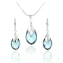Комплект бижута Сваровски Aquamarine – колие и обеци със сини кристали капка, снимка 1