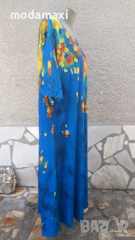 4XL/5XL Нова дълга рокля в синьо , снимка 4 - Рокли - 54981511