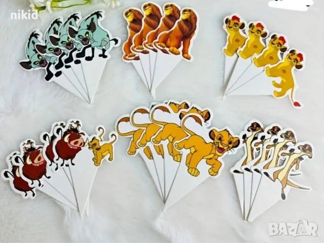 12 бр Цар Лъв Симба къси остри картонени топери за торта мъфини кексчета парти рожден, снимка 3 - Други - 42165924