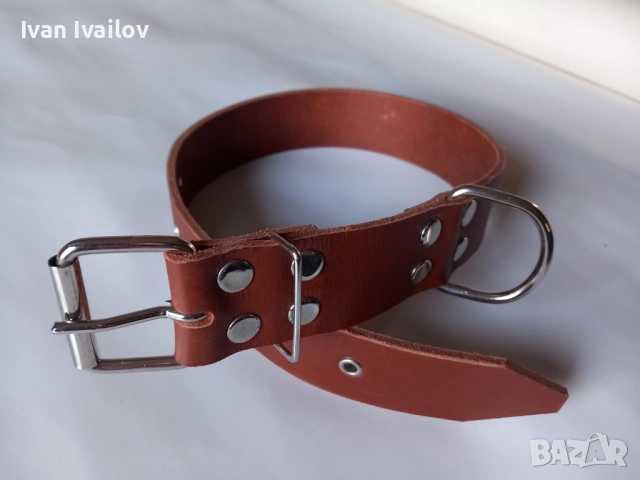 Много здрав нашийник от естествена кожа (цвят Коняк) – 4 см широк, снимка 3 - За кучета - 54137963