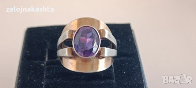 Съветски-Сребърен пръстен с Аметист-4,96гр/875