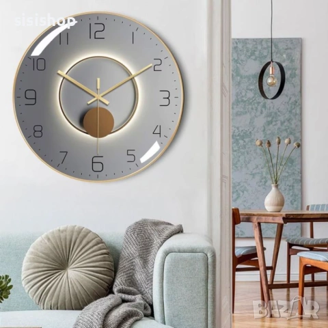 Стенен часовник за дома и офиса – Дизайн от дърво и стъкло в бяло и златно (Ø 30 см) 4445, снимка 3 - Стенни часовници - 53978485