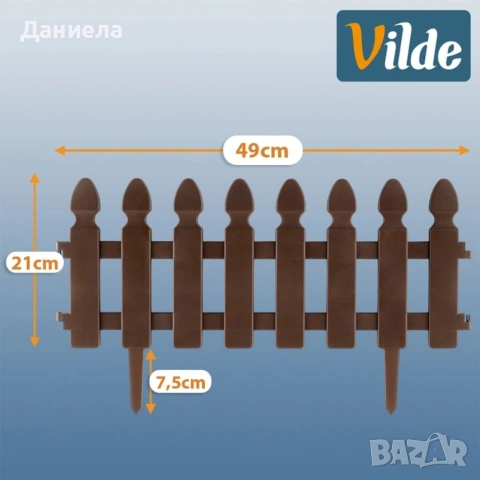 Градинска декоративна ограда, 4 части, 49x21 см, UV устойчива пластмаса, кафява, снимка 5 - Други - 54779650