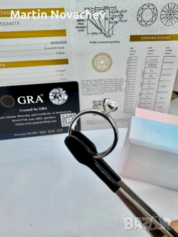 Сребърен пръстен с мойсанит (Диамант) 2 карата, снимка 10 - Пръстени - 54091874