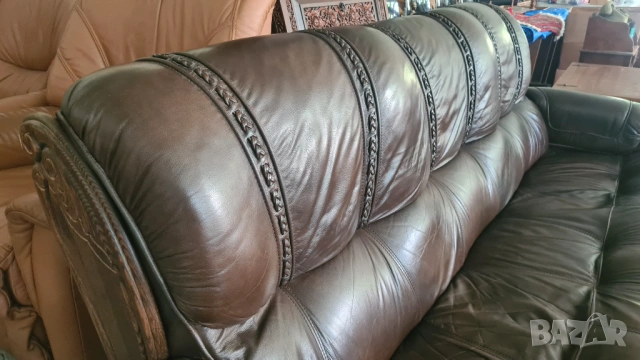 Аристократична кожена гарнитура 3+1+1, снимка 4 - Дивани и мека мебел - 54205309
