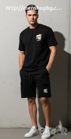 Екип с карго бермуди в черно , снимка 2 - Къси панталони - 54342623