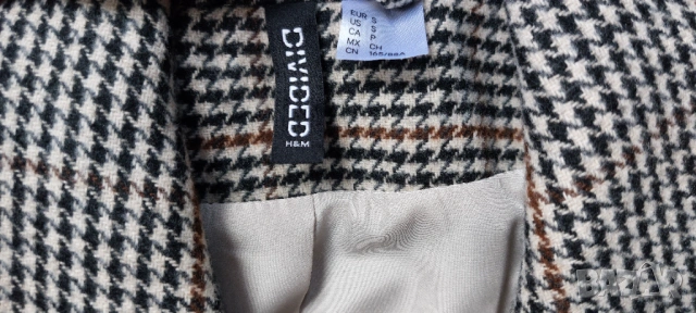 Дамско палто H&M Divided, размер S – каре / кокоши крак с колан, снимка 5 - Палта, манта - 54919999