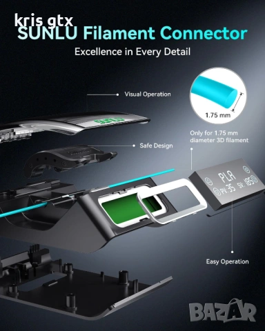 Свързващ филамент SUNLU с 200 бр. PTFE ръкав за 3D принтер, филамент 1.75 мм, съвместим с PLA, PETG,, снимка 6 - Принтери, копири, скенери - 54713718