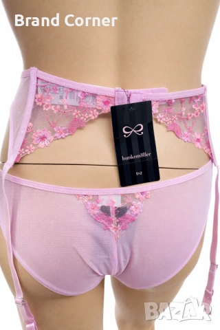 Hunkemöller комплект бикини M и колан за жартиери L – розова флорална дантела, снимка 4 - Бельо - 54534862