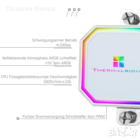 Thermalright 360 мм ARGB AIO охладител за процесор 3x120 мм PWM 2000RPM – Бял, снимка 4 - Други - 55123918