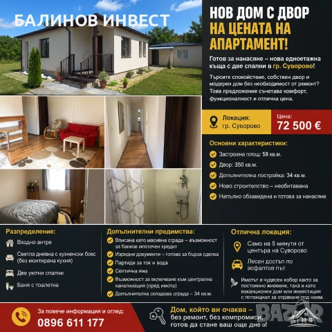 Едноетажна къща с двор в гр.Суворово, снимка 5 - Къщи - 55176161