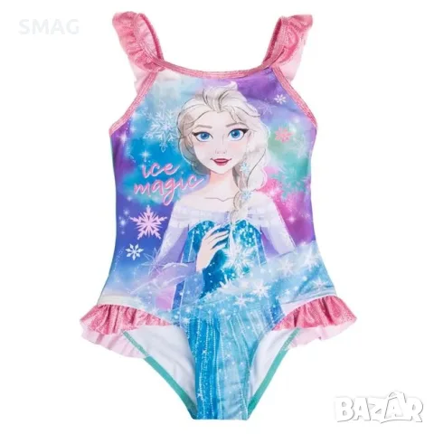 Детски цял бански за момиче с елза frozen цветен с волани_1250260