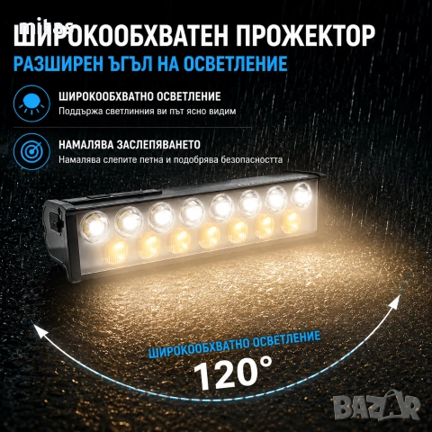 Ултра ярък 15 LED бар за велосипед, 4000 lm, USB-C, Бяла и жълта светлина, снимка 4 - Аксесоари за велосипеди - 55226802