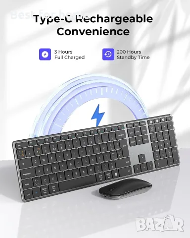 seenda SKM64-3 Slimline безжичен комплект Bluetooth клавиатура и мишка , снимка 3 - Клавиатури и мишки - 55422803