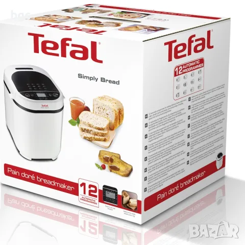 НОВА Хлебопекарна Tefal Pain Doré PF210138, 700 W, 1000 гр, 12 програми, 3 настройки, Бял/Черен 