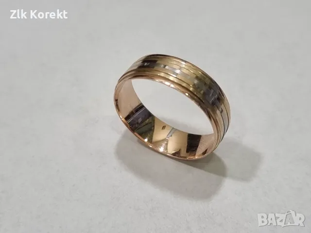 Трицветна златна халка 14К, снимка 4 - Пръстени - 55577544
