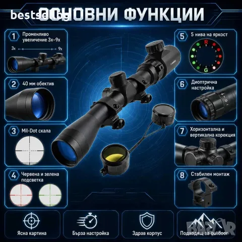 Оптика тактически мерник 3-9X40EG прицел Bushnell прицел за пушка лов, снимка 4 - Оборудване и аксесоари за оръжия - 46067954
