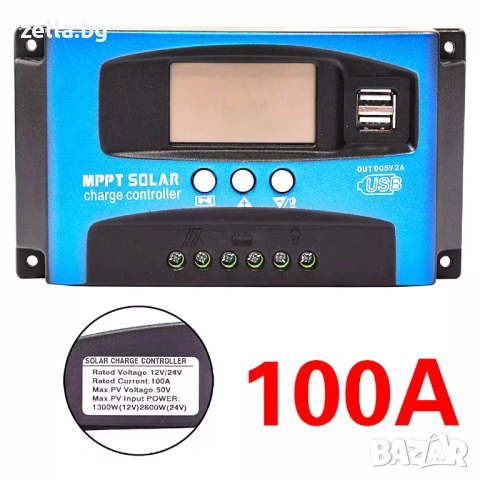 Соларен MPPT контролер 100A 12V/24V – за панели до 50V, LCD дисплей, пълна защита, за off-grid 10292, снимка 5 - Резервни части за телефони - 54663100