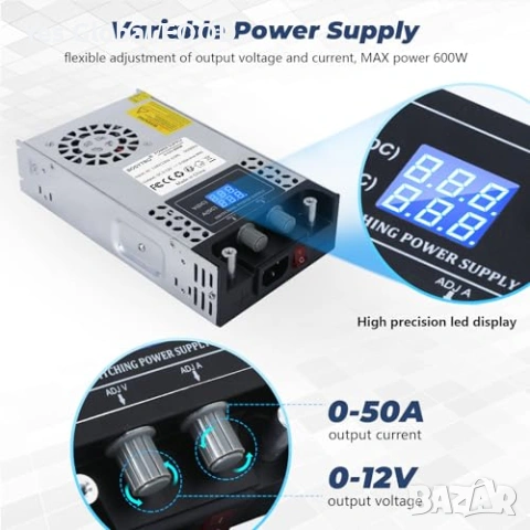 BOSYTRO захранване 12V 50A 600W регулируемо, снимка 5 - Захранвания и кутии - 55017002