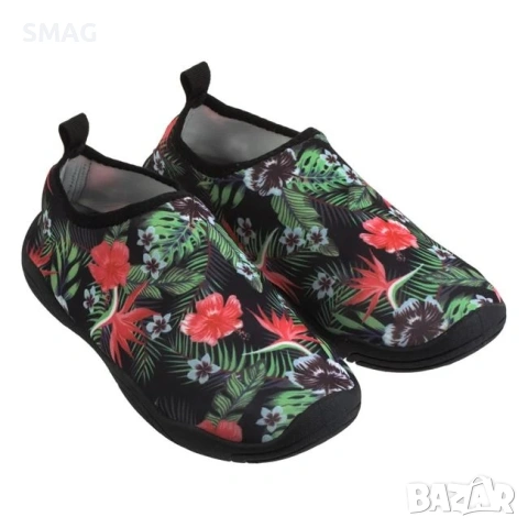 Дамски обувки за вода черни с флорален десен - aqua shoes_1236858