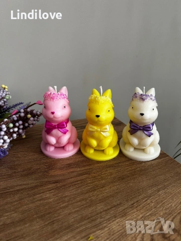 Ръчно изработена соева свещ зайче, снимка 3 - Други - 53996683