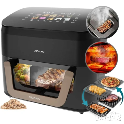 Фритюрник с горещ въздух Cecotec Cecofry&Grill Smokin' 10000, 10L, 2200W, 40-200°C, грил