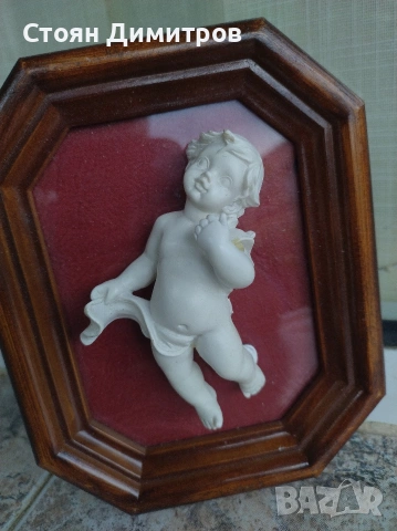 Ангел небесен красив в рамка тиково дърво полирана BRITISH REOISTERED,красота, колекционерски, снимка 7 - Картини - 54978623