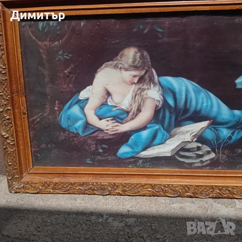 Масивна ретро рамка от дърво + соц принт (орнаментирана, златист блясък) – 84х43 см, снимка 3 - Картини - 55338736