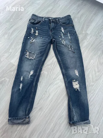 Дамски дънки Hand Work Denim XS/38 с перли и накъсани елементи