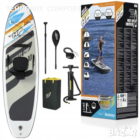  Надуваем падъл борд (SUP) Bestway Hydro-Force White Cap Convertible Set. 305×84×12см.   65341