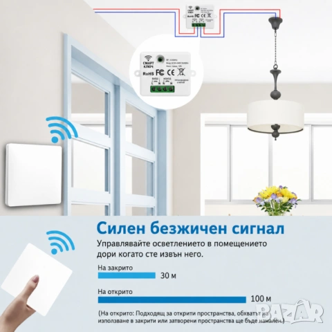 Безжичен ключ за осветление с RF433 модул с/без нула, снимка 5 - Други - 44179136