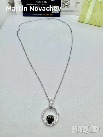 Сребърно колие с мойсанит (Диамант) 1 карат, снимка 3 - Колиета, медальони, синджири - 53990710