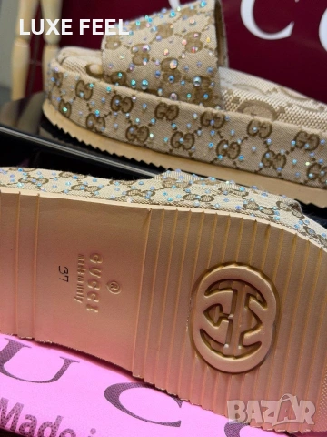 Gucci ⚜️Дамски Чехли с Камъни , снимка 5 - Чехли - 54259978